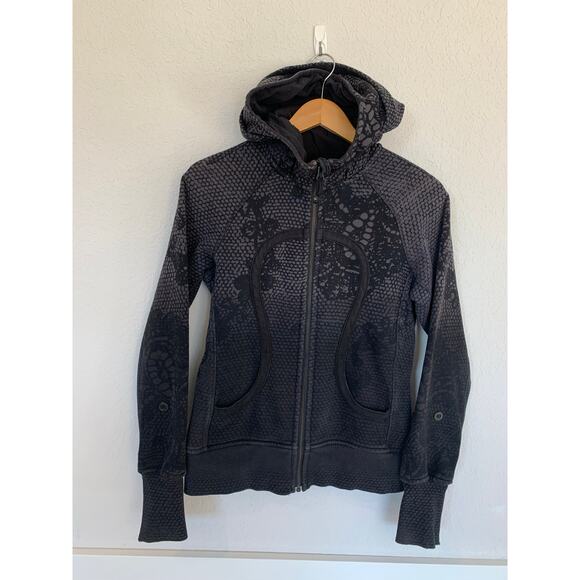 Lululemon Scuba Hoodie Limited Edition Rare Coal Black Orbit Lace Print FLAW 6 - Picture 1 of 11